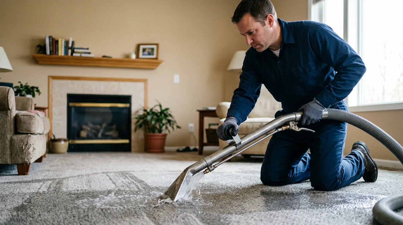 Water damage restoration technician working near Haubstadt, IN